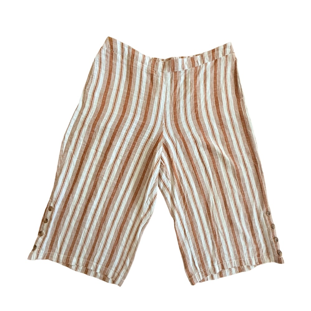 a.n.a Womens XXL‎ Linen Blend Striped Wide Leg Crop Pants Rust White Button Hem